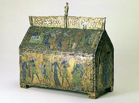 Reliquary casket of St. Valeria, Limoges, c.1170 (wood, copper gilt and champleve enamel)