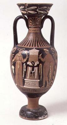Red-figure amphora depicting a funerary stele, Apulian (pottery)