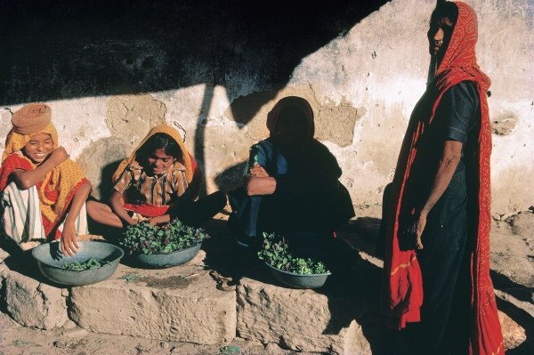 Sellers in vegetable market with typical dresses, Chorwad (photo)  from 