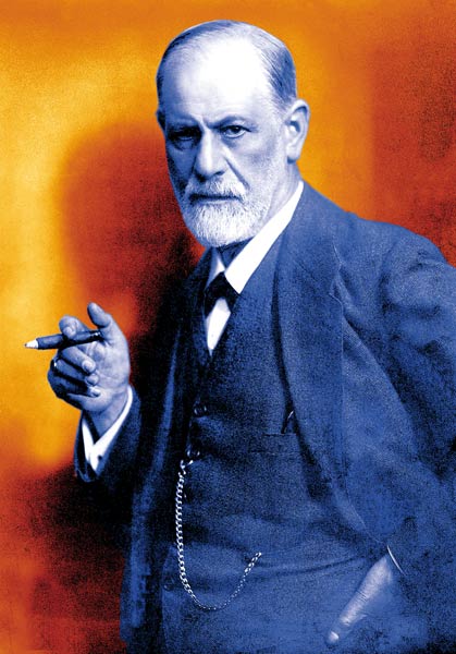 Austrian psychoanalyst Sigmund Freud , colourized document from 