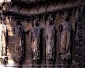 St. Nicaise flanked by two angels, sculptures on the exterior West Facade, 14th century originals (s