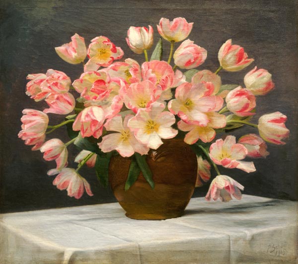 Tulips In A Vase On A Draped Table from 