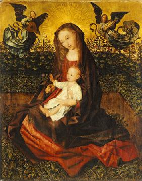 The Virgin And Child With Two Music-Making Angels In A Rose Garden
