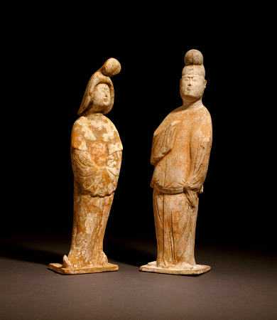 Two Painted Red Pottery Figures Of Courtiers, Tang Dynasty, 7th / 8th Century from 