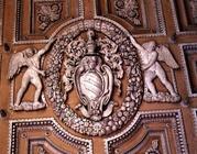 The 'Galleria', detail of stucco ceiling decorated with the coat of arms of the Sacchetti marquises,