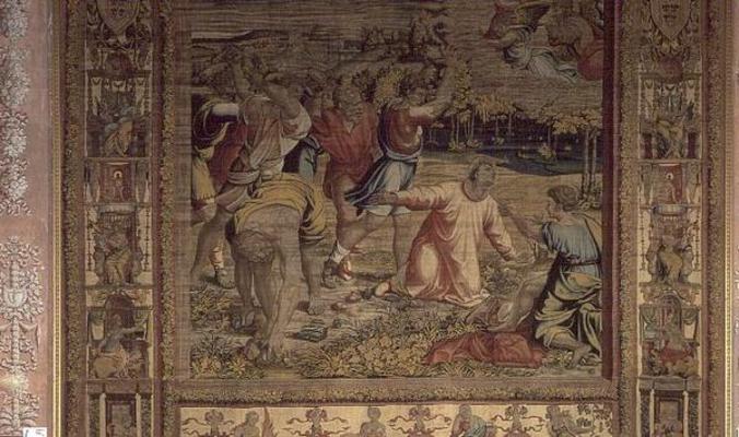 The Stoning of St. Stephen, detail from the Brussels Tapestries, replica of Raphael's Vatican series from 