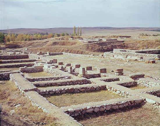 View of the archaeological site, 1450-1200 BC Hittite; Alacahoyuk, Turkey from 