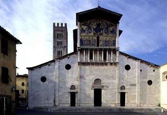 View of the facade with a mosaic designed by Berlinghiero Berlinghieri (fl.1228) (photo) from 