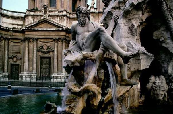 View of the Four Rivers Fountain by Gian Lorenzo Bernini (1598-1680) and the Facade of Saint Agnes i from 