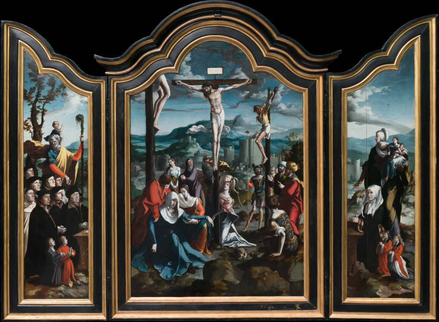 Triptych with the Crucifixion, Saints and Donors from Nordniederländischer Meister um 1530