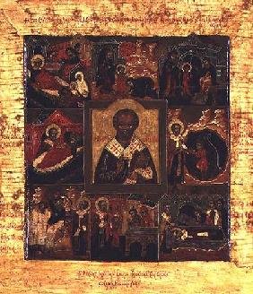 Russian icon of scenes from the life of St. Nicholas