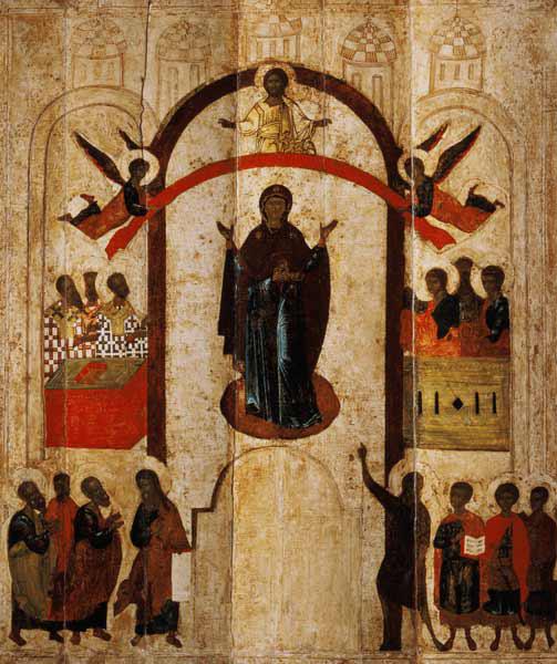 The Protection of the Theotokos (Mother of God) Russian icon from the Zverin Monastery