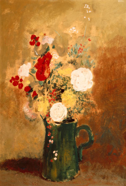 Bouquet of flowers in a green can from Odilon Redon