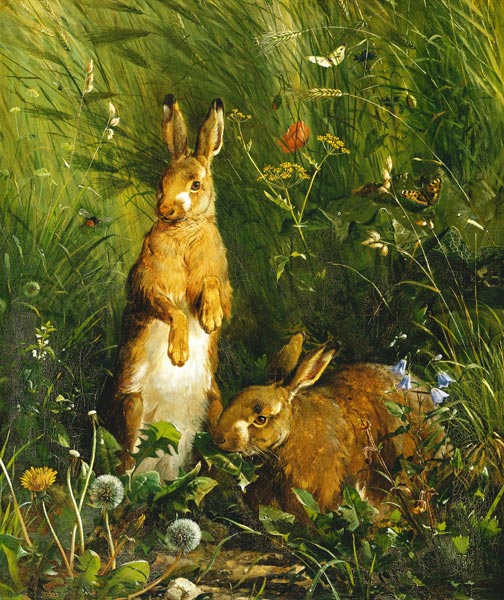 Rabbits in the meadow from Olaf August Hermansen