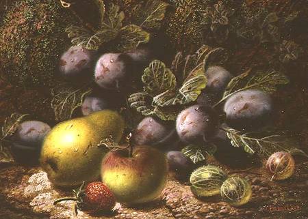 Still Life with Plums, Gooseberries, Apple, Pear and Strawberry from Oliver Clare
