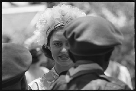 Princess Margaret greeting troops at the celebration of Jamaican independence