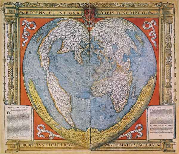 Heart Shaped World Map from Oronce Fine