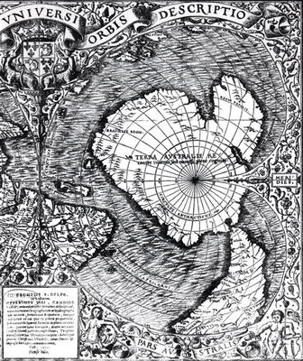 The South Pole, detail from the 'Mappamonde a Projection Cordiforme', 1531 (engraving) (b/w photo) from Oronce Fine