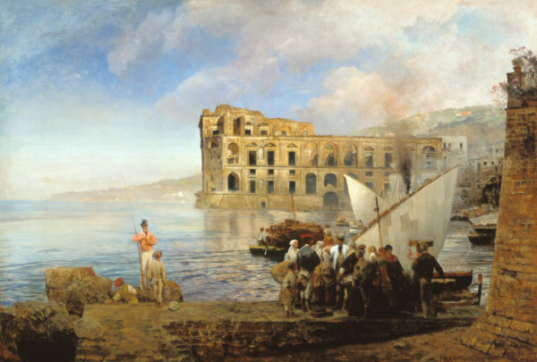 With Naples Johanna books with the palace of the queen. from Oswald Achenbach
