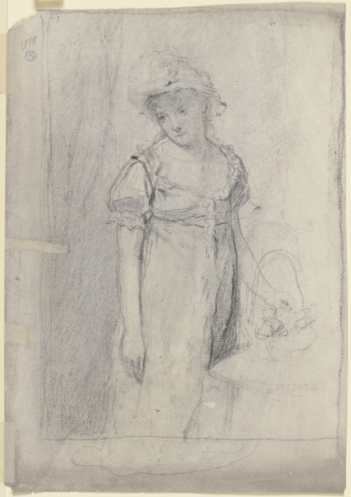 Junge Dame mit Hut und Blumenkorb, an einem Tisch stehend from Otto Scholderer