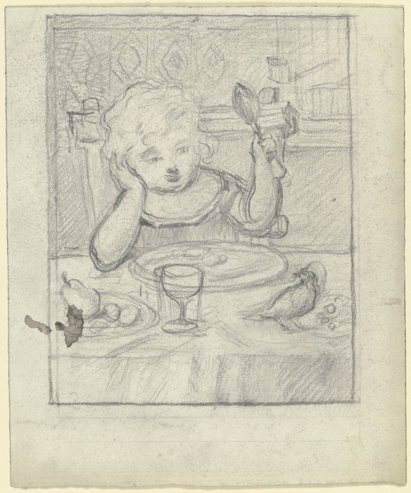 Kind am Tische mit Löffel und Vogel from Otto Scholderer