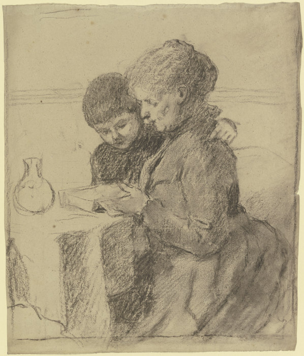 Luise Scholderer gemeinsam mit ihrem Sohn Victor in einem Buch lesend from Otto Scholderer