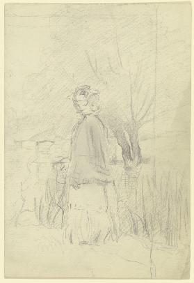Luise Scholderer, in ihrem Morgenrock spazierend