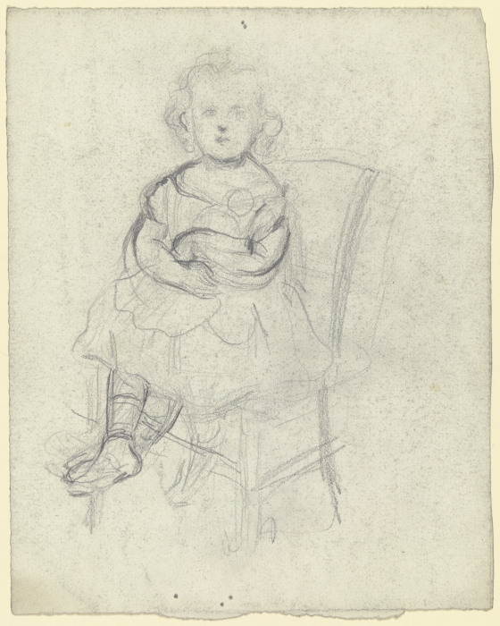 Mädchen mit Puppe auf einem Stuhl sitzend from Otto Scholderer
