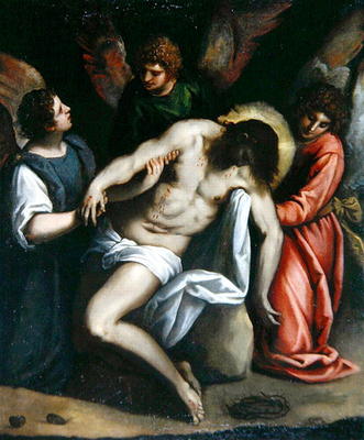 The Dead Christ, Held by Three Angels (oil on canvas) from Palma Il Giovane