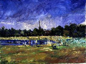 Deck Chairs by the Pond, 1998 (oil on canvas) 