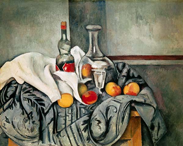 Still life with peaches and bottles from Paul Cézanne
