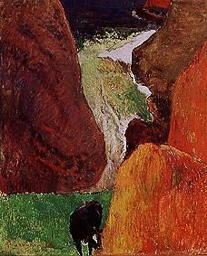Boat between cliffs from Paul Gauguin