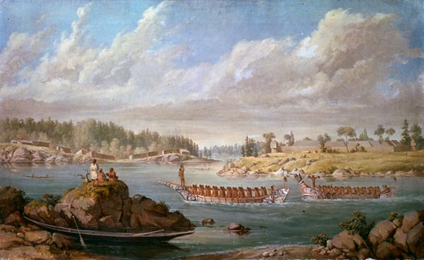 Makah returning in their war canoes from Paul Kane