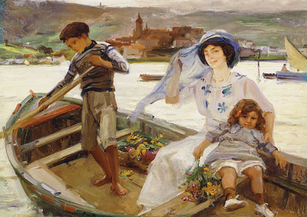 A Mother and Child being Ferried across a River with a Town Beyond, 1913 from Paul Michel Dupuy