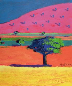 Pink Hill (acrylic on card) 