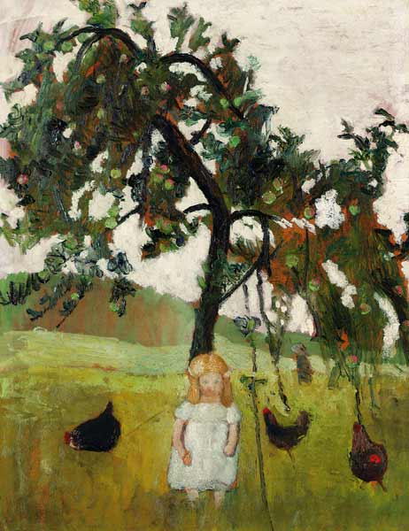 Elsbeth mit Hühnern unter Apfelbaum from Paula Modersohn-Becker