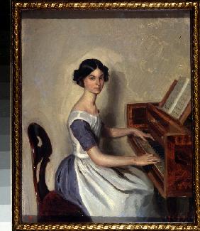 Portrait of Nadezhda Zhdanovich playing the piano