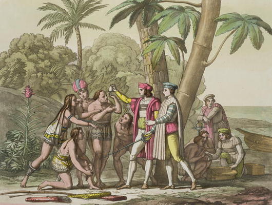 Christopher Columbus (1451-1506) with Native Americans, from 'Le Costume Ancien et Moderne', Volume from Pelagio Palaggi