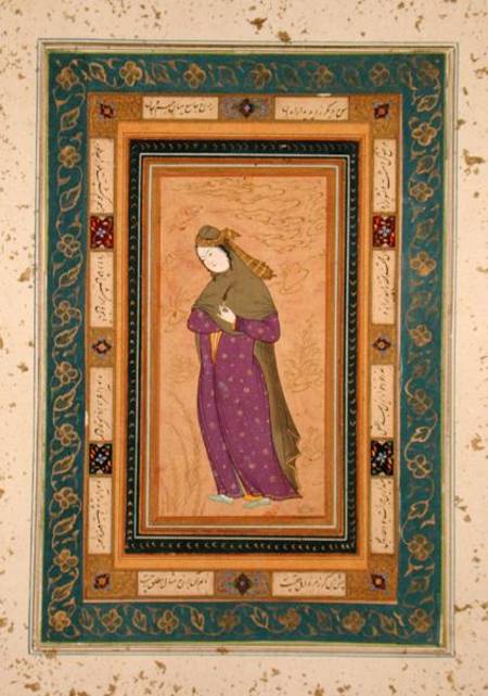 Girl holding an aigrette, from the Large Clive Album from Persian School