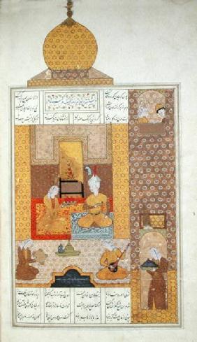 Ms D-212 fol.205b Bahram (420-28) Visits the Princess of Turkestan, illustration to 'The Seven Princ