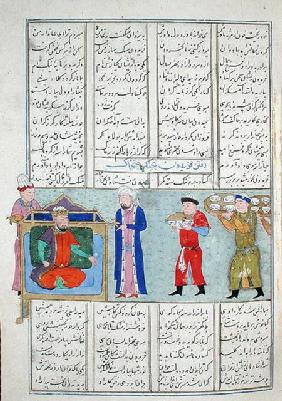 Ms C-822 Preparation of the feast ordered by Feridun before his departure for war, from the 'Shahnam