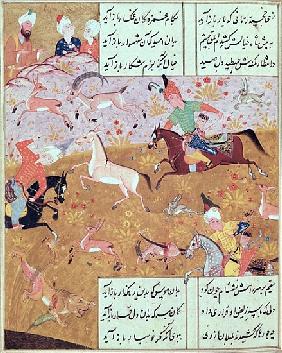 Fol.65r The Royal Hunt, from a book of poems Hafiz Shirazi (c.1325-c.1388)