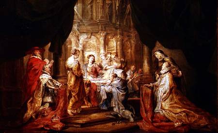 Mary Giving Ildefonso, Archbishop of Toledo the Vestment, with the Arch Duke Albrecht VII and his Pa from Peter Paul Rubens