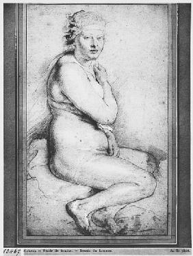 Young nude woman, seated, turned to the right (pierre noire, red chalk, white highlights & brown was