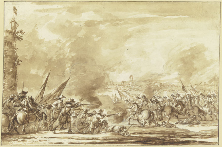Reiterangriff auf Infanterie vor den Toren einer Stadt from Philippe-Jacques de Loutherbourg d. J.