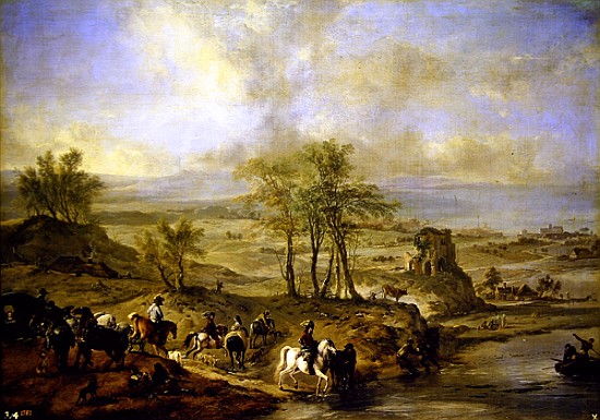 Departing for the hunt and fishing in the river from Philips Wouwermans or Wouwerman