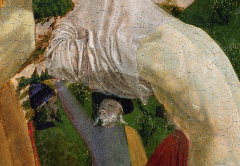 Baptism of Christ, detail of right hand section depicting a man preparing himself for baptism from Piero della Francesca
