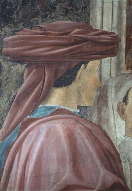 The Legend of the True Cross, the Adoration of the Wood detail of King Solomon completed 1464 from Piero della Francesca