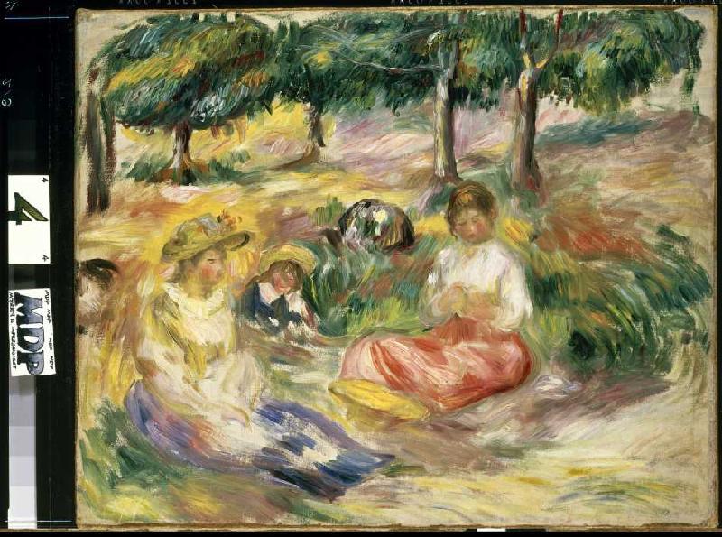 Three young women in the greenery from Pierre-Auguste Renoir