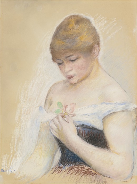 Young Woman Holding A Flower. Portrait of the actress Jeanne Samary from Pierre-Auguste Renoir